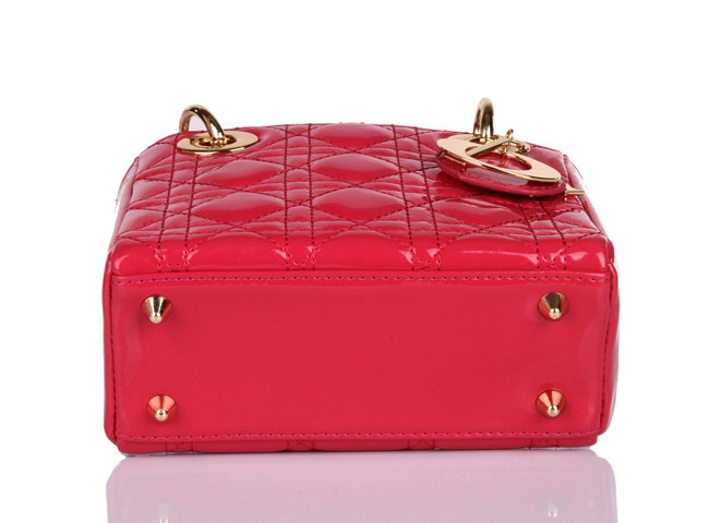 mini lady dior patent leather bag 6321 rosered with gold hardware